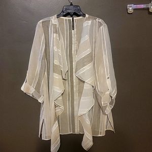 IC by Connie K, Size Large, Beige/Tan Multi tone Stripe Sheer Open front Top